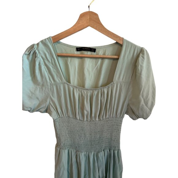 Hesperus Mint Green Smocked Waist Puff Sleeve Mini Dress Women's Size M - Picture 3 of 4